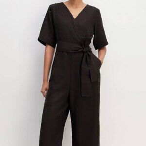 Everlane The Wrap Jumpsuit in Black Linen